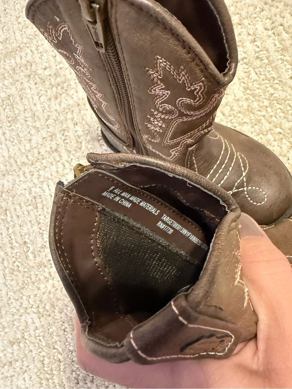 Kids Brown Cowboy Boots with Side Zipper (6)